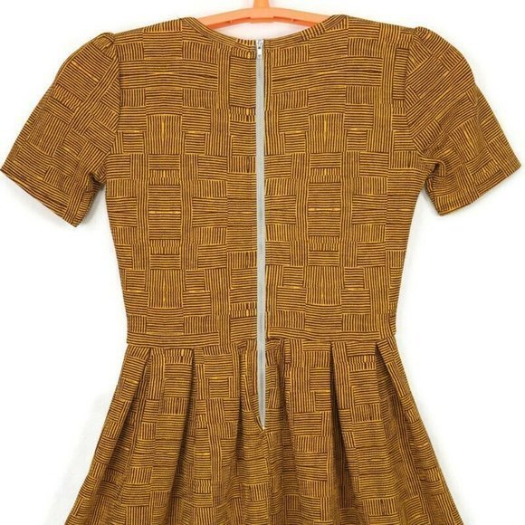 LuLaRoe Amelia Fit & Flare Dress Gold Yellow Brown Pockets S Small - Picture 9 of 12
